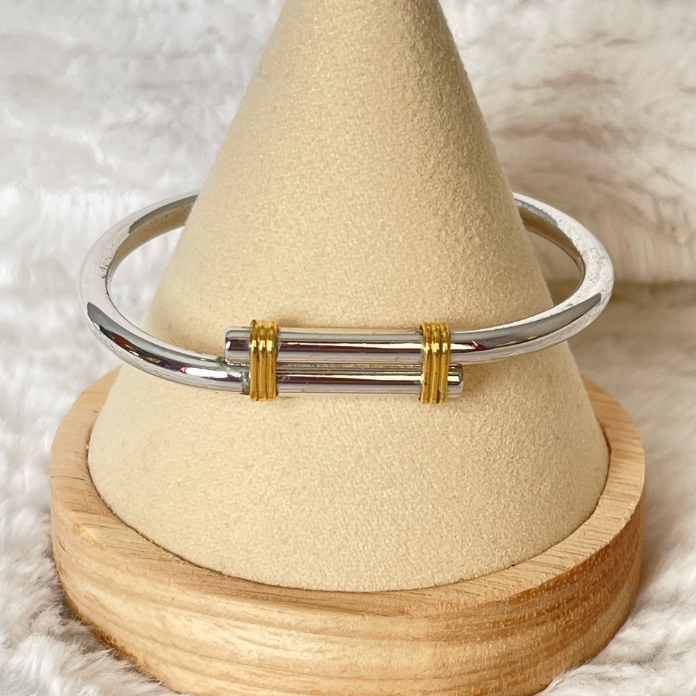 Vintage Speidel Two Tone Cuff Bracelet Silver Gold Tone Bangle Minimalist